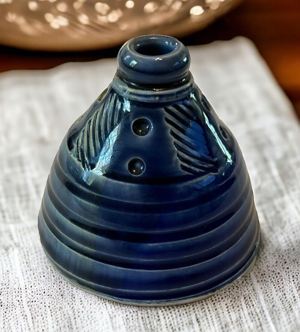 Signed Blue Ceramic Handmade Hand thrown StudioArt Pottery Vase Incense Holder